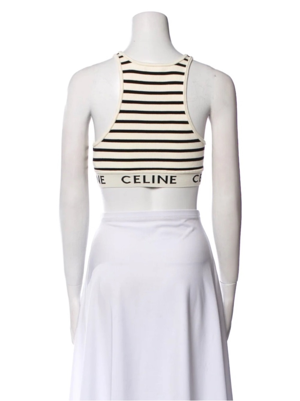 Celine Striped Ribbed Racerback Crop - Cream & Black - Picture 2 of 7